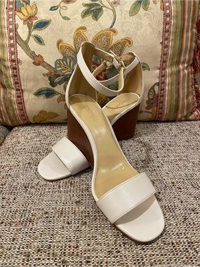 Michael Kors Cream Ankle-Strap Block Heel Sandals